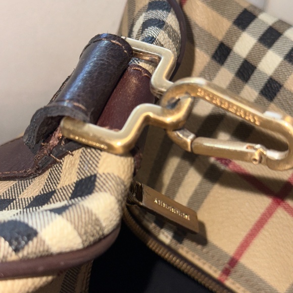 BURBERRY Leather Check Pattern Boston Bag - Picture 3 of 9
